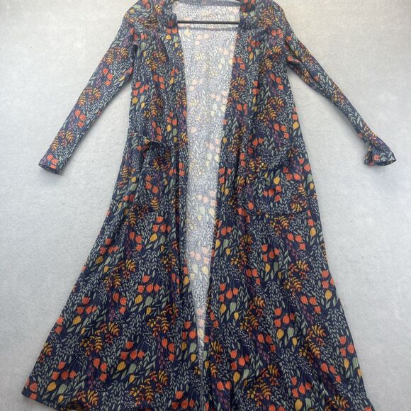 LuLaRoe Tops - LuLaRoe Sarah Cardigan Open Front Long Duster Blue Yellow Orange Floral Small